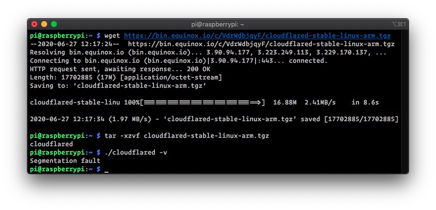Downloaded the official cloudflared-stable-linux-arm.tgz